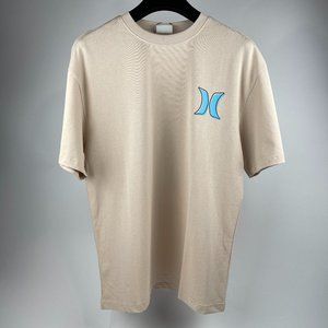 Minimalist Beige T-Shirt with Blue Crescent Print